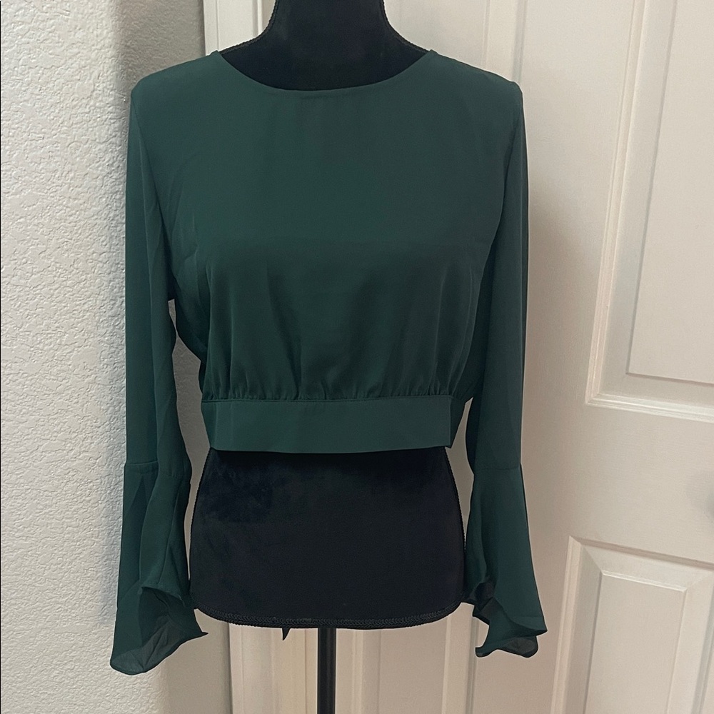 a'gaci Dark Green Blouse with Flared Sleeves
